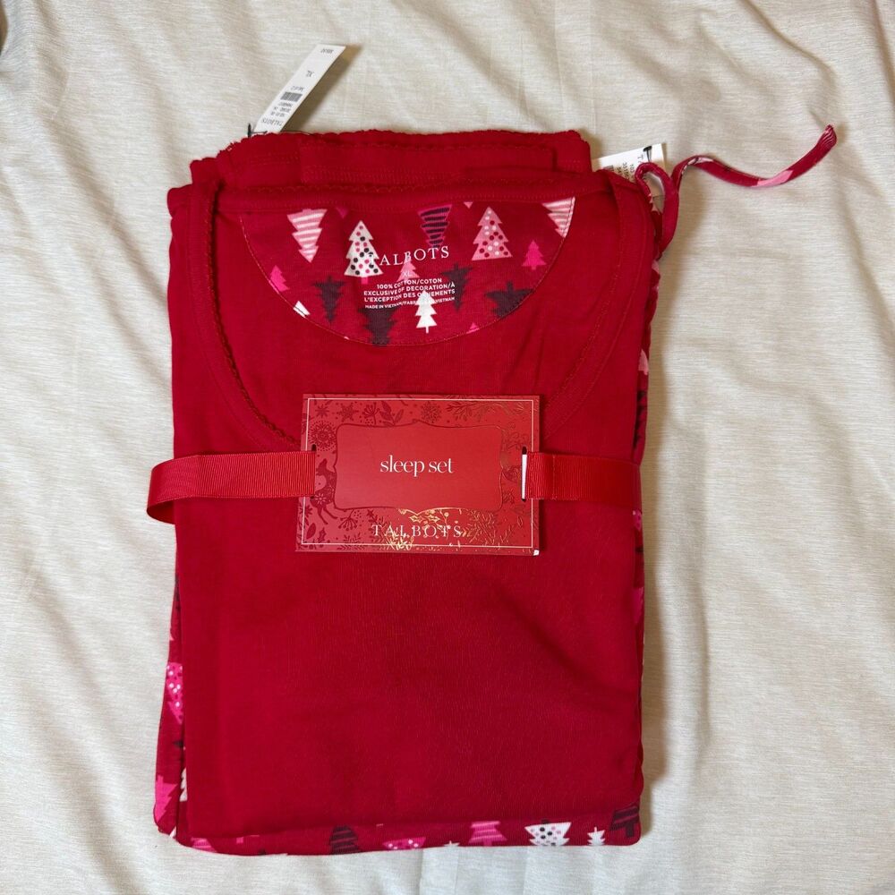 NWT Talbots Sleep Set Holiday Trees Pajamas Size XL